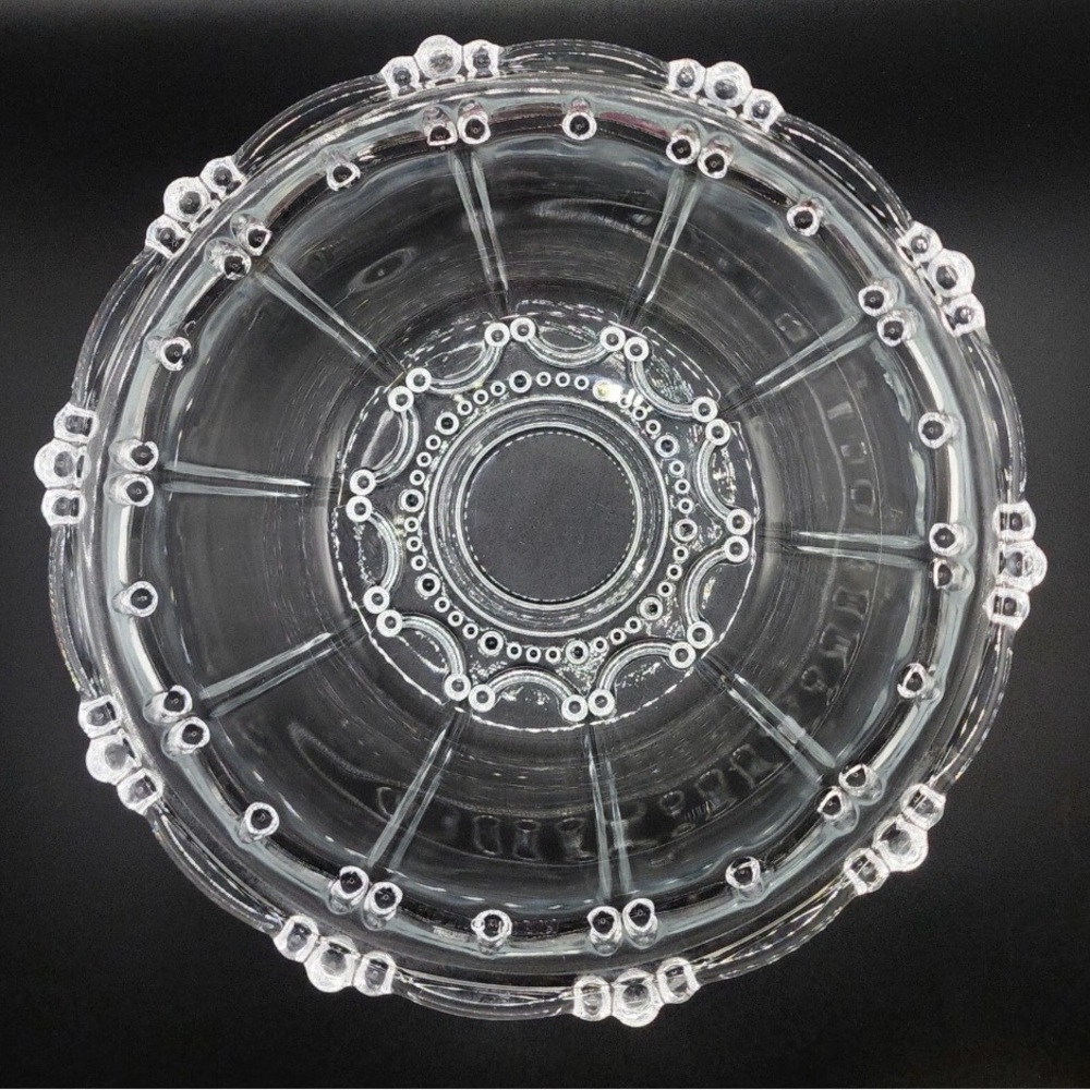 Vintage Oyster Pearl Beaded Clear Glass Bowl  KIG Indonesia  7"